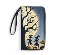 QWJKM Moon Dance at Night Portefeuille en cuir pour homme et femme avec fermeture éclair et porte-cartes Blanc 19,7 x 10,5 cm, blanc, 19.7x10.5cm
