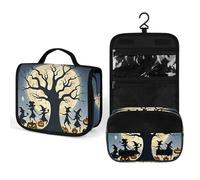 QWJKM Moon Dance at Night Trousse de toilette portable de voyage à suspendre pour femme Grand organiseur de maquillage étanche Blanc 22,5 x 18,5 cm, blanc, 22.5x18.5cm