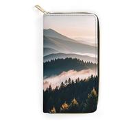 QWJKM Natural Mist Mountain Tree Portefeuille en cuir pour homme et femme - Portefeuille vertical fin avec fermeture éclair et porte-cartes - Blanc - 19,7 x 10,5 cm, blanc, 19.7x10.5cm