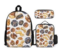 QWJKM Nuts And Dried Fruits Ensemble sac à dos de voyage pour ordinateur portable avec sac à déjeuner isotherme et trousse à crayons, sac à dos décontracté, blanc, 30,5 x 14 x 41,9 cm, blanc,