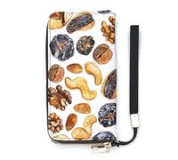 QWJKM Nuts And Dried Fruits Portefeuille en cuir pour homme et femme - Portefeuille vertical fin avec fermeture éclair et porte-cartes - Blanc, 20 x 10,5 cm, blanc, 20x10.5cm