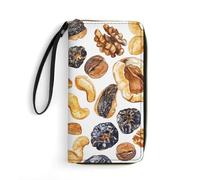 QWJKM Nuts And Dried Fruits Portefeuille en cuir pour homme et femme Portefeuille vertical fin avec fermeture éclair et porte-cartes Blanc 19,7 x 10,5 cm, blanc, 19.7x10.5cm