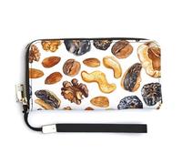 QWJKM Nuts And Dried Fruits Portefeuille en cuir pour porte-monnaie unisexe fin Porte-cartes avec fermeture éclair, blanc, 20 x 10,5 cm, blanc, 20.0*10.5cm