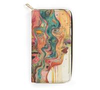 QWJKM Personnes abstraites Images Portefeuille en cuir pour hommes Femmes Portefeuille vertical mince Portefeuille long avec fermeture éclair Porte-cartes, blanc, 19,7 x 10,5 cm, blanc, 19.7x10.5cm