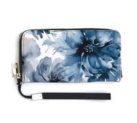 QWJKM Portefeuille en cuir à l'encre bleue pour porte-monnaie unisexe fin avec fermeture éclair, blanc, 20 x 10,5 cm, blanc, 20.0*10.5cm