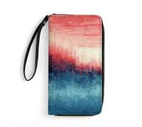 QWJKM Portefeuille en cuir à motif vague pour homme et femme, portefeuille long vertical fin avec fermeture éclair et porte-cartes blanc, 19,7 x 10,5 cm, blanc, 19.7x10.5cm