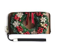 QWJKM Portefeuille en cuir avec motif couronnes de Noël à l'entrée pour porte-monnaie unisexe fin avec fermeture éclair, blanc, 20 x 10,5 cm, blanc, 20.0*10.5cm