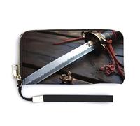 QWJKM Portefeuille en cuir avec motif épée de samouraï japonais pour porte-monnaie unisexe fin avec fermeture éclair, blanc, 20 x 10,5 cm, blanc, 20.0*10.5cm