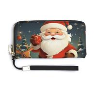 QWJKM Portefeuille en cuir avec motif Père Noël pour porte-monnaie unisexe fin avec fermeture éclair, blanc, 20 x 10,5 cm, blanc, 20.0*10.5cm