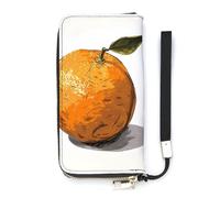 QWJKM Portefeuille en cuir orange dessiné à la main pour homme et femme, portefeuille long vertical fin avec fermeture éclair et porte-cartes, blanc, 20 x 10,5 cm, blanc, 20x10.5cm