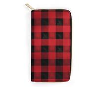 QWJKM Portefeuille long en cuir à carreaux de buffle rouge et noir pour homme et femme, portefeuille vertical fin avec fermeture éclair et porte-cartes blanc, 19,7 x 10,5 cm, blanc, 19.7x10.5cm