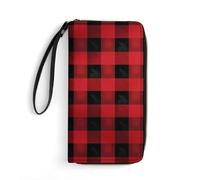 QWJKM Portefeuille long en cuir à carreaux de buffle rouge et noir pour homme et femme, portefeuille vertical fin avec fermeture éclair et porte-cartes blanc, 19,7 x 10,5 cm, blanc, 19.7x10.5cm