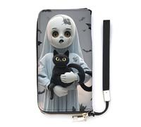 QWJKM Portefeuille long en cuir avec fermeture éclair et porte-cartes pour homme et femme Motif poupée cauchemar Blanc 20 x 10,5 cm, blanc, 20x10.5cm