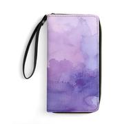 QWJKM Portefeuille long en cuir avec image violette douce pour homme et femme, portefeuille long vertical avec fermeture éclair, porte-cartes blanc, 19,7 x 10,5 cm, blanc, 19.7x10.5cm