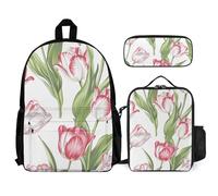 QWJKM The Flowers Are All Red Ensemble sac à dos de voyage pour ordinateur portable avec sac à déjeuner isotherme et trousse à crayons, blanc, 30,5 x 14 x 41,9 cm, blanc, 12x5.5x16.5 inches