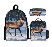 QWJKM The Footprints by Elk on The Snow Ensemble sac à dos de voyage pour ordinateur portable avec sac à déjeuner isotherme et trousse à crayons Blanc 30,5 x 14 x 41,9 cm, blanc, 12x5.5x16.5 inches