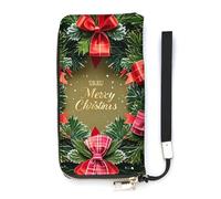 QWJKM The Ribbon on The Christmas Wreath Portefeuille en cuir pour homme et femme - Portefeuille long vertical fin avec fermeture éclair et porte-cartes - Blanc - 20 x 10,5 cm, blanc, 20x10.5cm
