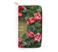 QWJKM The Ribbon on The Christmas Wreath Portefeuille en cuir pour homme et femme - Portefeuille long vertical fin avec fermeture éclair et porte-cartes - Blanc - 19,7 x 10,5 cm, blanc, 19.7x10.5cm