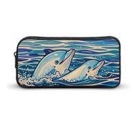 QWJKM Trousse à crayons pour homme et femme à large museau jouant des dauphins - Trousse à crayons portable personnalisée - Esthétique - Boîte à crayons - Organiseur de bureau pour bureau, blanc,