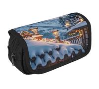 QWJKM Trousse à crayons pour homme et femme avec toit de neige de Noël - Trousse à crayons personnalisée de grande capacité - Trousse à crayons esthétique - Organiseur de bureau mignon pour