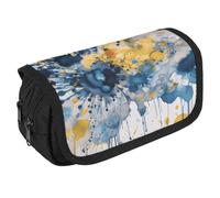 QWJKM Trousse à crayons pour homme et femme - Bleu et jaune - Trousse à crayons personnalisée de grande capacité - Trousse à crayons esthétique, joli organisateur de bureau pour fournitures de bureau,