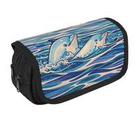 QWJKM Trousse à crayons pour homme et femme - Grand museau - Motif dauphins jouant - Trousse à crayons personnalisée de grande capacité - Esthétique - Joli organisateur de bureau pour fournitures de
