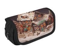 QWJKM Trousse à crayons pour homme et femme - Maison de village de Noël - Trousse à crayons personnalisée de grande capacité - Trousse à crayons esthétique - Organiseur de bureau mignon pour