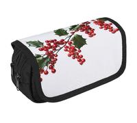QWJKM Trousse à crayons pour homme et femme - Motif branches de houx - Grande capacité - Esthétique - Joli organisateur de bureau pour fournitures de bureau, blanc, 8.7x3.1x4.3 inches