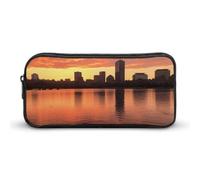 QWJKM Trousse à crayons pour homme et femme - Motif Charles River City Skyline Sunset - Trousse à crayons portable personnalisée - Esthétique - Organiseur de bureau pour bureau, blanc, 8.7x2x4.7