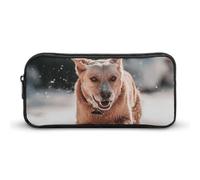 QWJKM Trousse à crayons pour homme et femme - Motif chien qui court sur la neige - Trousse à crayons portable personnalisée - Esthétique - Organiseur de bureau pour bureau, blanc, 8.7x2x4.7 inches