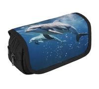 QWJKM Trousse à crayons pour homme et femme - Motif dauphins mignons - Grande capacité - Esthétique - Organiseur de bureau pour fournitures de bureau, blanc, 8.7x3.1x4.3 inches