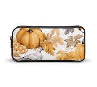 QWJKM Trousse à crayons pour homme et femme, motif feuilles et citrouille, trousse à crayons portable personnalisée, trousse à crayons esthétique, organiseur de bureau pour bureau, blanc, 8.7x2x4.7