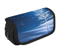 QWJKM Trousse à crayons pour homme et femme - Motif flocons de neige blancs qui tombent - Trousse à crayons personnalisée de grande capacité - Trousse à crayons esthétique - Organiseur de bureau