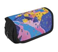 QWJKM Trousse à crayons pour homme et femme - Motif lune et village - Grande capacité - Esthétique - Organisateur de bureau pour fournitures de bureau, blanc, 8.7x3.1x4.3 inches