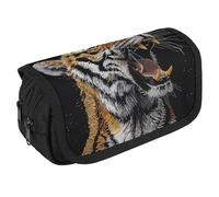 QWJKM Trousse à crayons pour homme et femme - Motif tigre à paillettes - Grande capacité - Esthétique - Organiseur de bureau mignon pour fournitures de bureau, blanc, 8.7x3.1x4.3 inches