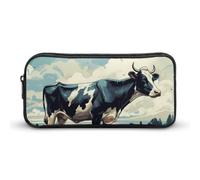 QWJKM Trousse à crayons pour homme et femme - Motif vache dessinée à la main - Trousse à crayons portable personnalisée - Esthétique - Boîte à crayons - Organiseur de bureau pour bureau, blanc,