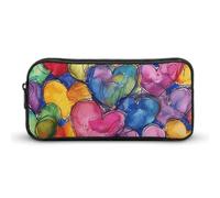 QWJKM Trousse à crayons pour homme et femme - Nombreux cœurs colorés - Trousse à crayons portable personnalisée - Esthétique - Boîte à crayons - Organiseur de bureau pour bureau, blanc, 8.7x2x4.7