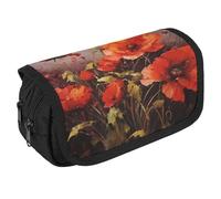 QWJKM Trousse à crayons pour homme et femme - Peinture à l'huile - Fleur rouge - Trousse à crayons personnalisée de grande capacité - Trousse à crayons esthétique - Organiseur de bureau mignon pour