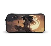 QWJKM Trousse à crayons pour homme et femme, sorcière chevauchant un balai, trousse à crayons portable, trousse à crayons personnalisée, esthétique, boîte à crayons, organisateur de bureau pour