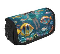 QWJKM Trousse à crayons pour hommes, femmes, personnes dans le monde sous-marin, trousse à crayons personnalisée de grande capacité, trousse à crayons esthétique, joli organisateur de bureau pour