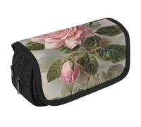 QWJKM Trousse à crayons vintage pour homme et femme - Motif rose - Grande capacité - Esthétique - Joli organisateur de bureau pour fournitures de bureau, blanc, 8.7x3.1x4.3 inches
