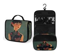 QWJKM Trousse de toilette de style asiatique pour femme, trousse de maquillage portable de voyage à suspendre, grande trousse de maquillage étanche, blanc, 22,5 x 18,5 cm, blanc, 22.5x18.5cm