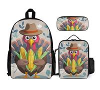 QWJKM Turkey Friend Ensemble sac à dos de voyage pour ordinateur portable avec sac à déjeuner isotherme et trousse à crayons, blanc, 30,5 x 14 x 41,9 cm, blanc, 12x5.5x16.5 inches