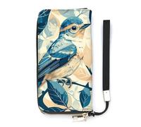 QWJKM Un beau portefeuille en cuir d'oiseau pour homme et femme, portefeuille vertical fin avec fermeture éclair et porte-cartes blanc, 20 x 10,5 cm, blanc, 20x10.5cm