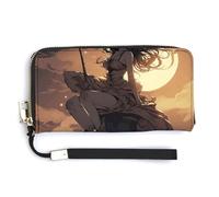 QWJKM Witch Riding A Balai Portefeuille en cuir pour porte-monnaie unisexe fin Porte-cartes avec fermeture éclair, blanc, 20 x 10,5 cm, blanc, 20.0*10.5cm