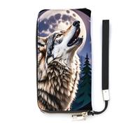 QWJKM Wolves Howl at The Moon Portefeuille en cuir pour homme et femme avec fermeture éclair et porte-cartes Blanc 20 x 10,5 cm, blanc, 20x10.5cm