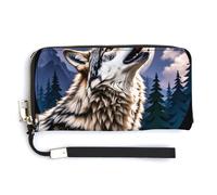QWJKM Wolves Howl at The Moon Portefeuille en cuir pour porte-monnaie unisexe fin avec fermeture éclair, blanc, 20 x 10,5 cm, blanc, 20.0*10.5cm