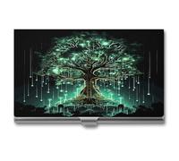 QWNMD Étui pour cartes de visite en métal avec fermeture à boucle - Motif arbre vert magique - Pour homme et femme, Arbre vert magique