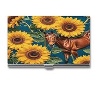 QWNMD Étui pour cartes de visite en métal avec fermeture à boucle - Motif cheval marron tournesol et fleurs jaunes - Pour homme et femme, Cheval marron tournesol fleur jaune