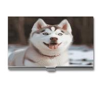 QWNMD Étui pour cartes de visite en métal avec fermeture à boucle - Motif Husky Piquant - Pour homme et femme, Husky Piquant Dog